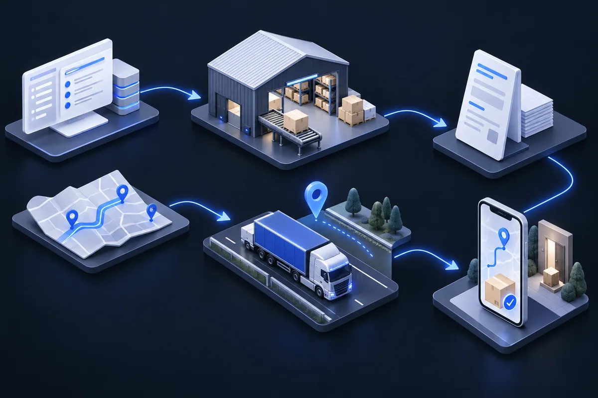 ERP siparişinden depoya, e-İrsaliyeye, taşımaya ve mobil teslim kaydına uzanan akış